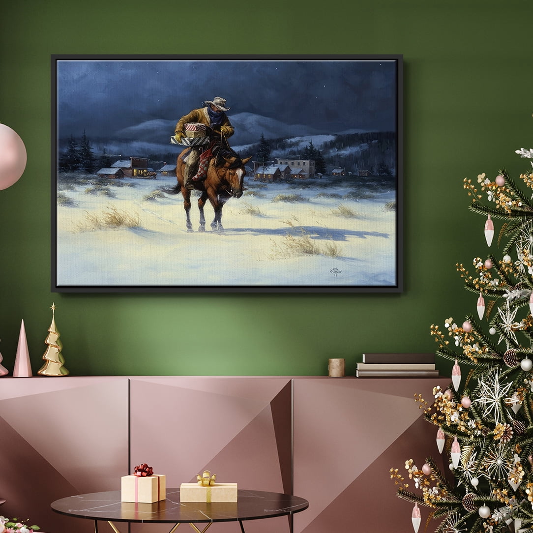 Bringing Christmas Home - Framed Gallery Wrapped Holiday Canvas - 25 x 37 - Black Frame