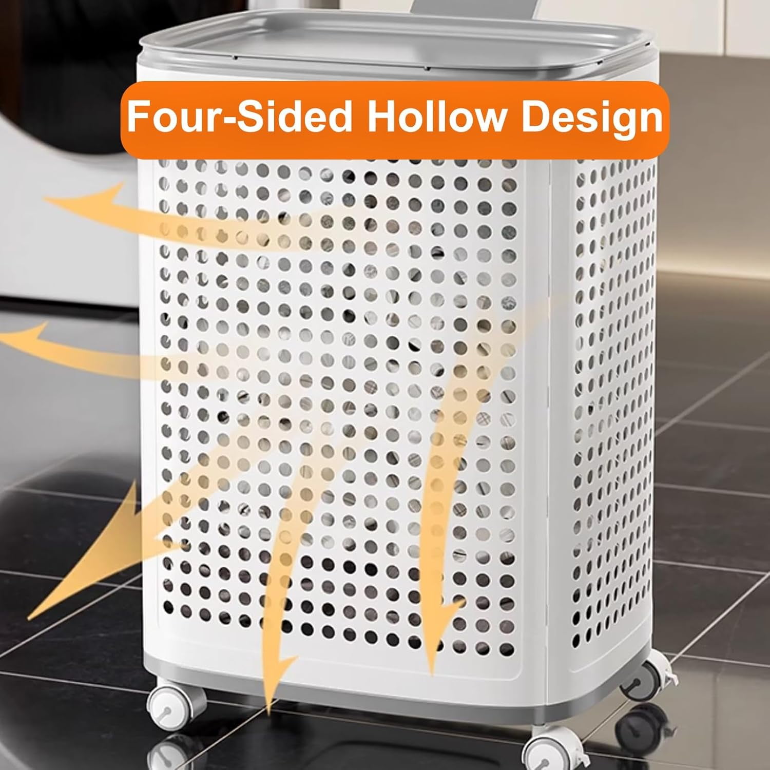 Colourtree 58L Laundry Basket, PP Plastic Clothes Hamper with Dual Handles, Ventilated Design for Sorting Clothes ( Lid + Wheels )