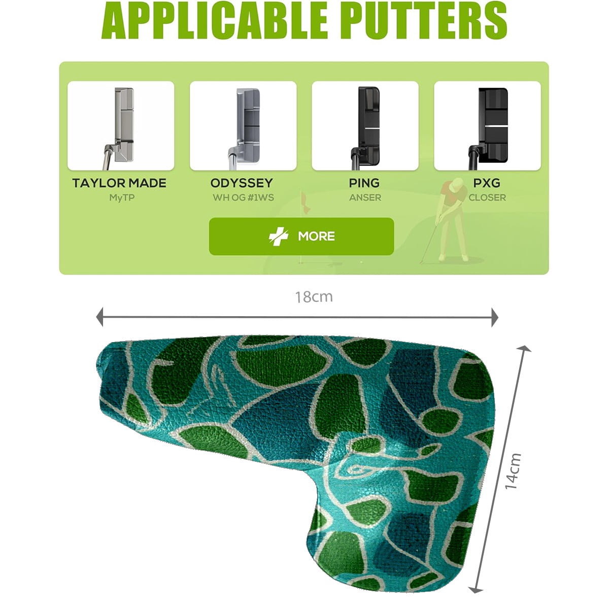 Golf Club Head Cover | Leather Golf Club Putte Headcover , Waterproof Golf Club Head Cover Set Driver Headcovers for Golf Clubs Men Women Teal - Green Fragment Mosaic