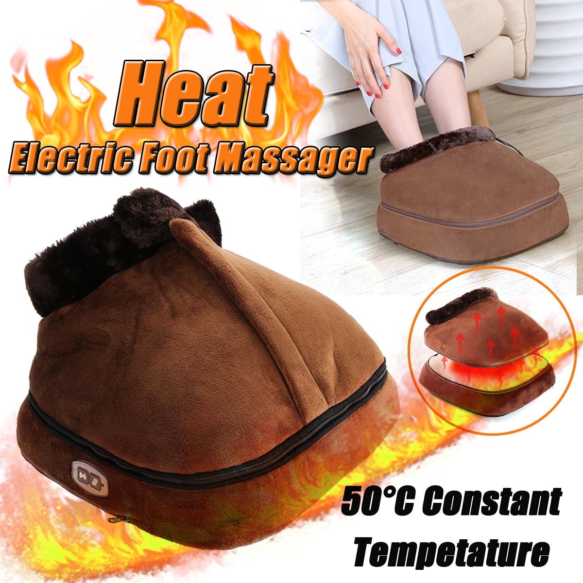 2 IN 1 Electric Heated Foot Massager Feet Warm Slipper Unisex Velvet