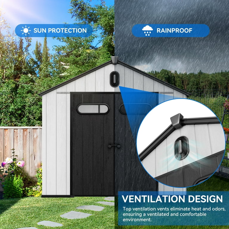 Dextrus 8x8ft PVC Yard Saver, Outdoor Resin Shed with Lockable
