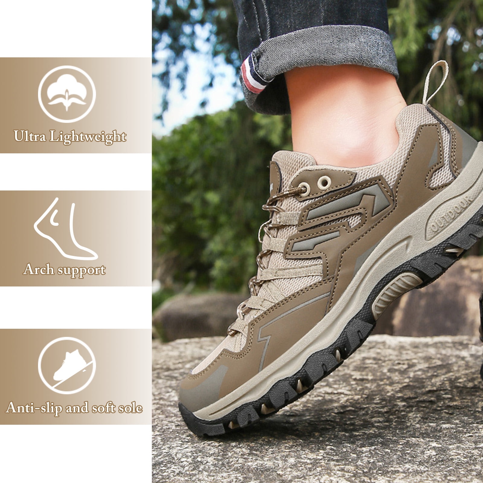 Men's Waterproof Hiking Shoes Lightweight Breathable Walking Shoes for Women Anti Slip Outdoor Trekking Trails Camping Shoes