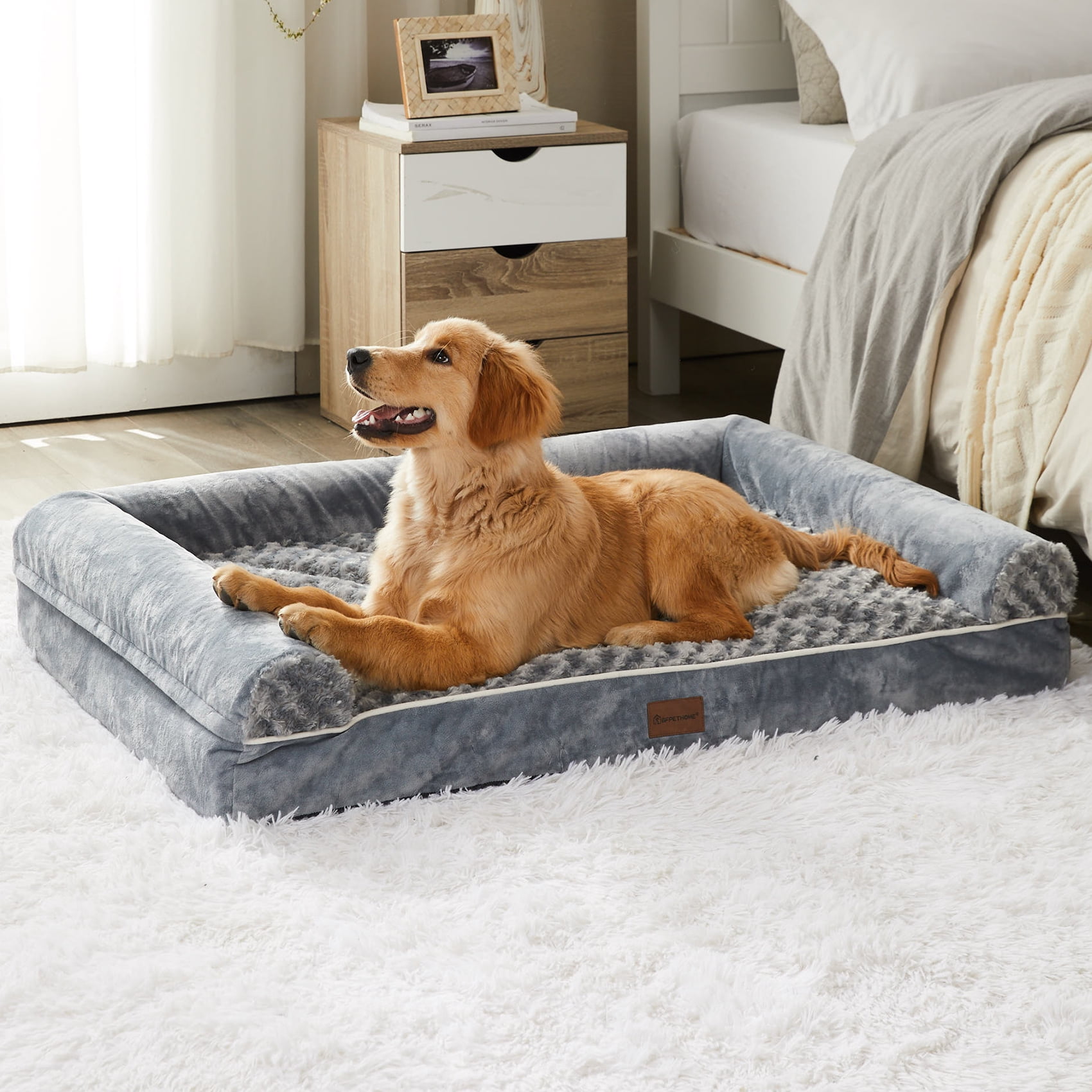 Washable Dog Beds for Large Dogs, Orthopedic Dog Bed Large, Big Dogs Couch Bed with Removable Washable Cover, Waterproof Lining and Nonskid Bottom, Egg-Crate Foam Pet Sofa for Sleeping