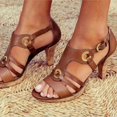 thumbnail image 4 of Womens Retro Open Toe Metal Buckle Thick High Heel Buckle Roman Sandals, 4 of 9