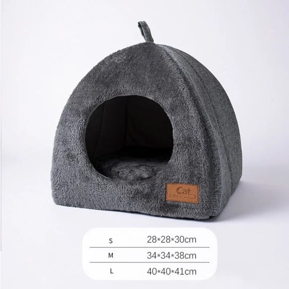 Triangle Cat Cave Bed Enclosed Design - Thick Plush Warm Pet House for Deep Sleeping Cats and Small Dogs Security