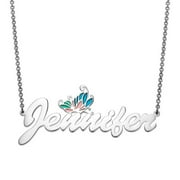 Personalized Women's Script Name Necklace with Pink and Blue Enamel Butterfly