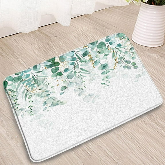 Sage Green Leaves 16"x24" Bath Mat Watercolor Eucalyptus Plant Floral Rustic Spring Nature Botanical Bathroom Microfiber Memory Foam Bathroom Rug Doormat Kitchen Toilet Floor Rug