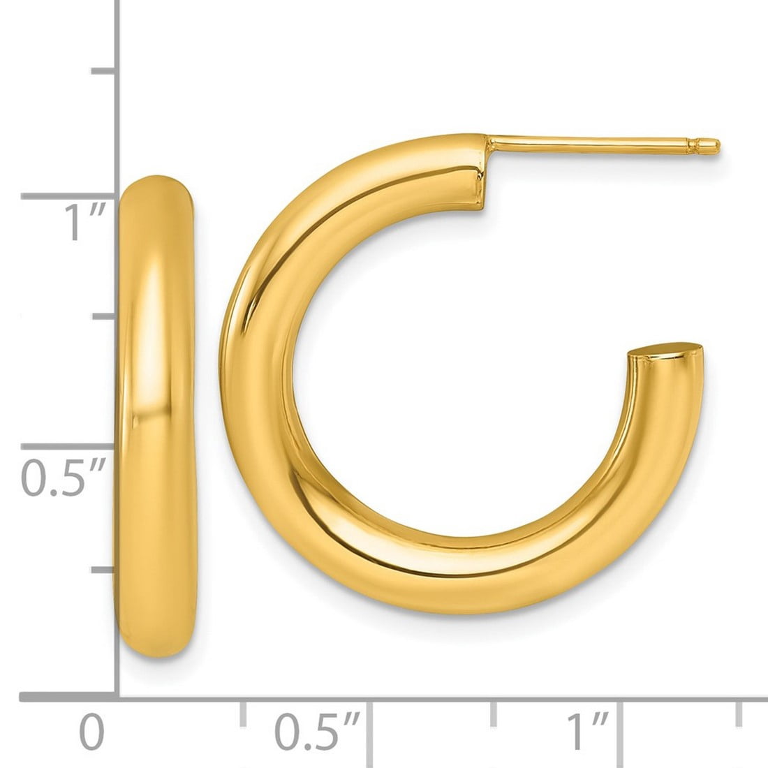 14k Solid Yellow Gold 4.0 X 25mm Polished Post Hoop Earrings 25x25mm Wide 4mm Thick Hoop Earring for Women