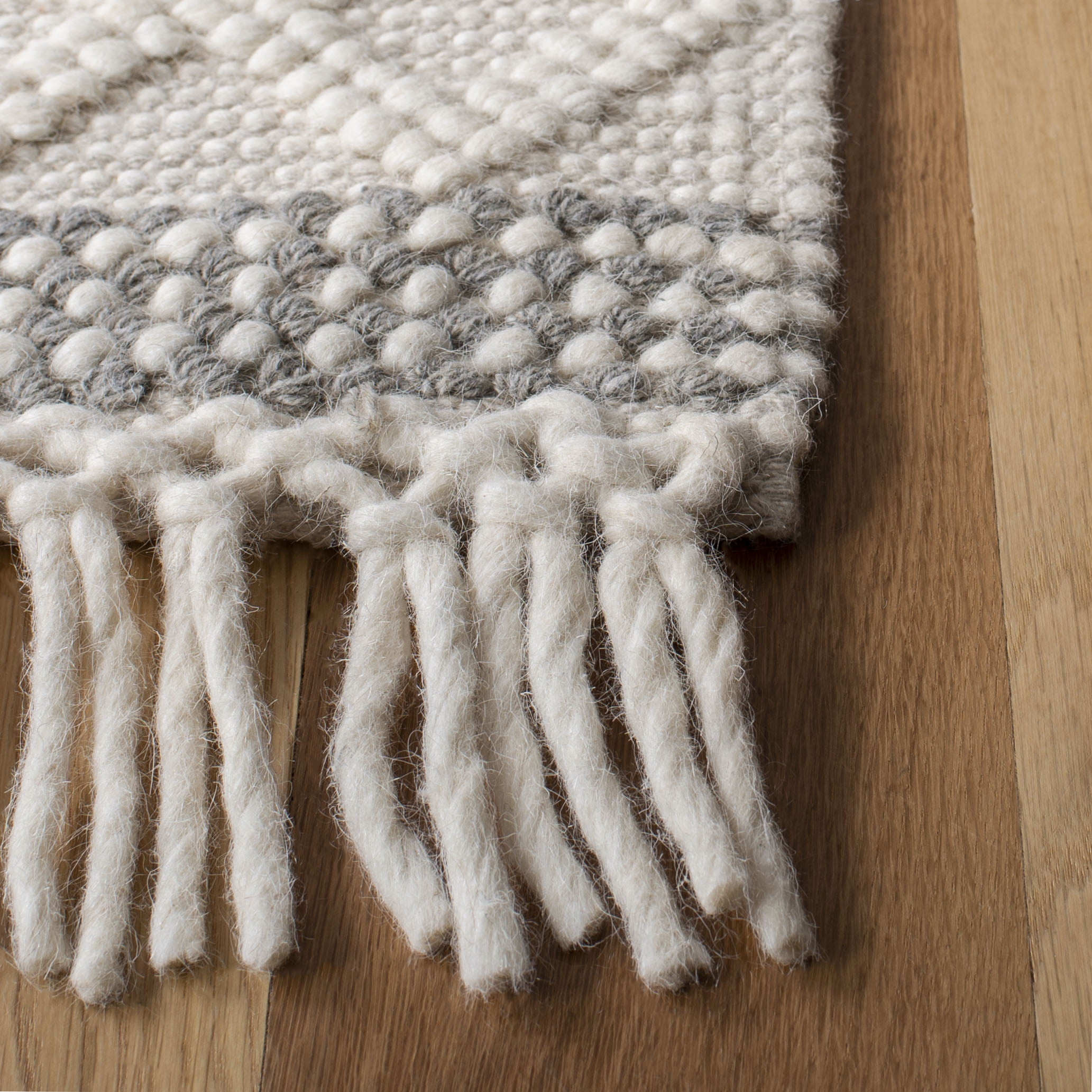 SAFAVIEH Natura Candelario Striped Wool Area Rug, Ivory/Grey, 5' x 8'