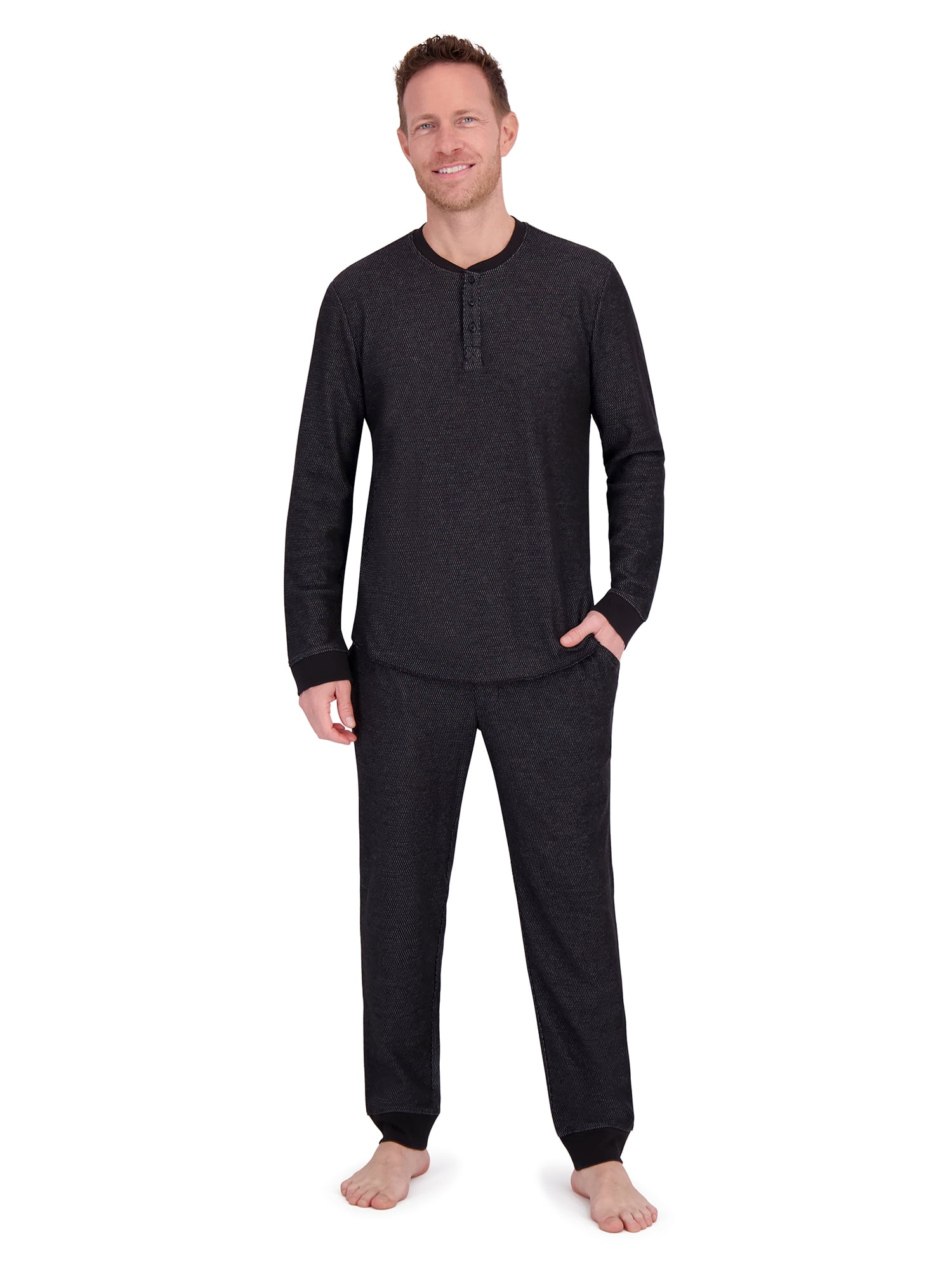 Hanes Mens Raschel Thermal Henley Pajama Top and Sleep Jogger Set, Sizes S-2XL
