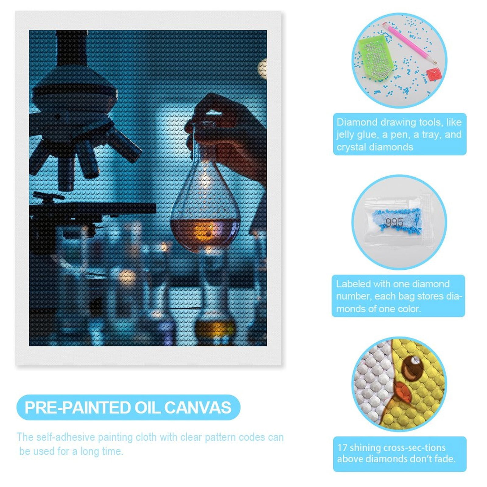 Diamond Art Kits for Adults, Scientific Lab Equipment Glassware 5D Diamond Painting Kits for Adults Beginners, DIY Full Drill Diamond Painting, Gem Art and Crafts 12x16