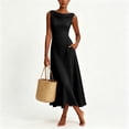 thumbnail image 4 of QUNYINEY Flowy Womens Wedding Guest Dress Sleeveless Long Elegant Black A Line Dress with Pockets Ruched Slim Fit Crew Neck Dresses, 4 of 5