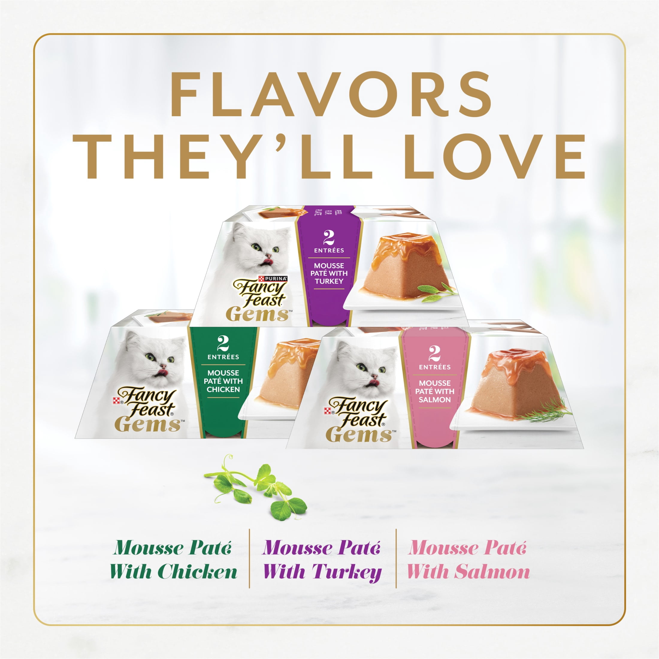 Purina Fancy Feast Gems Mousse Pate with Chicken, Salmon, Turkey and Gravy Wet Cat Food Variety Pack, 2 oz. (32 Pack)