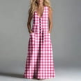 thumbnail image 6 of Gamivast Dresses for Women Gingham V-Neck Sleeveless Button Down Linen Maxi Dress with Pockets Casual Plaid Sundress Summer Beach Vacation Resort Wear Pink XXL, 6 of 7
