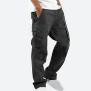 Uorcsa Cargo Overalls Multi Pocket Straight Leg Drawstring Fashion Mens Pants Black