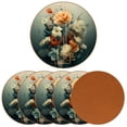 thumbnail image 2 of Fragmented Flowers 6PCS Round Microfiber Leather Bar Coasters, 11x11 cm/4.3x4.3 in, Drink Coasters for Home and Kitchen, Furniture from Water Marks and Scratches, 2 of 6