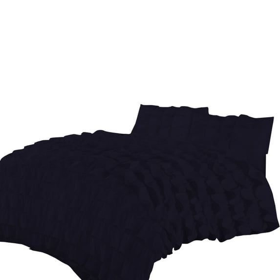 BedDecor 600 TC 3Pcs Ruffel Pattern (Navy Blue, Full / Queen) 100% Egyptian Cotton Base Duvet Set