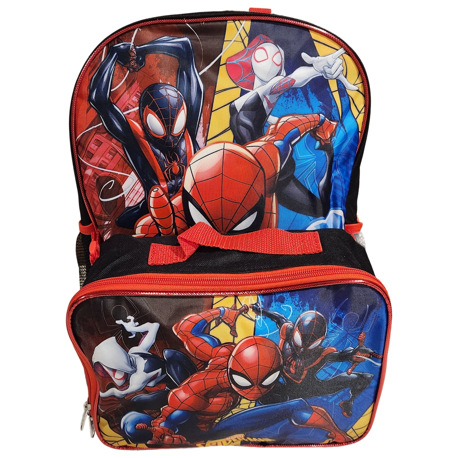 Spiderman, Ghost ahd Miles Morales Full Size 16 Inch Backpack with Detachable Lunch Box