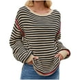 thumbnail image 2 of FDGIU Women's Chunky Knit Sweater Warm Pullover Crewneck Sweater 2025, Oversized Loose Striped Top, Casual Fall Fashion Cozy Tunic, 2 of 6