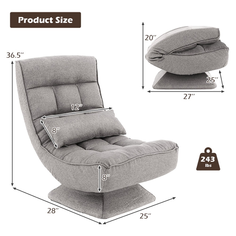 Finihen Swivel Floor Chair, 5-Level Adjustable 360° Swivel Floor Chair with Massage Pillow, Recliner Chair for Relaxing Reading Gaming TV Watching, Gray