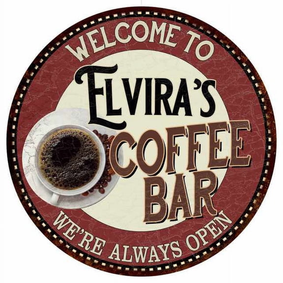 Elvira's Coffee Bar Round Metal Sign Kitchen Room Wall Decor 100140041462