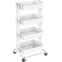 3 Tier Metal Rolling Utility Cart, Heavy-Duty Storage Rolling Cart with 2 Lockable Wheels, Multifunctional Mesh Organization Utility Cart for Kitchen Dining Room Living Room
