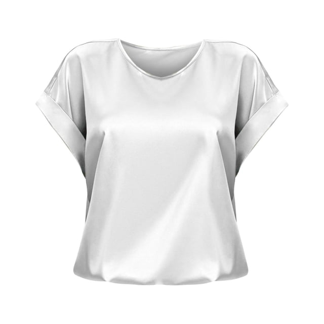 T Shirts for Women Summer Short Sleeve Round Neck Satin Solid Color Relaxed Fit Ladies Tees