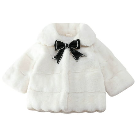 

YYDGH Baby Girls Faux Warm Bowknot Coat Cloak Overcoat Collared Cute Outdoor Winter Clothes Little Girl Plush Fleece Tops(Beige 12-18 Months)