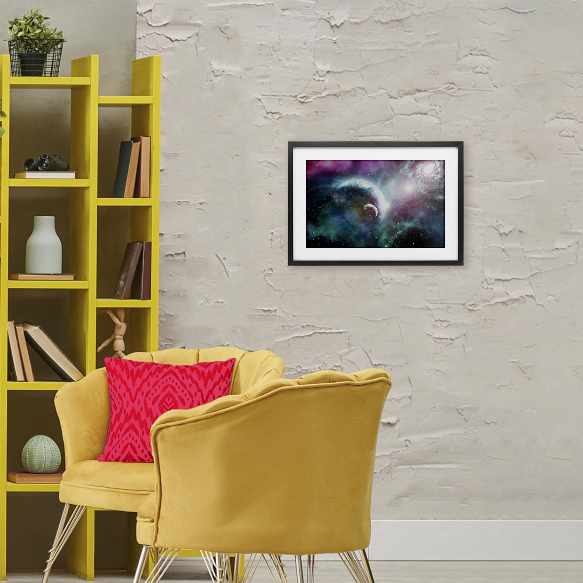 Eclipsing Cosmos Planets Black Framed Print Under Glass, design by Ali Chris