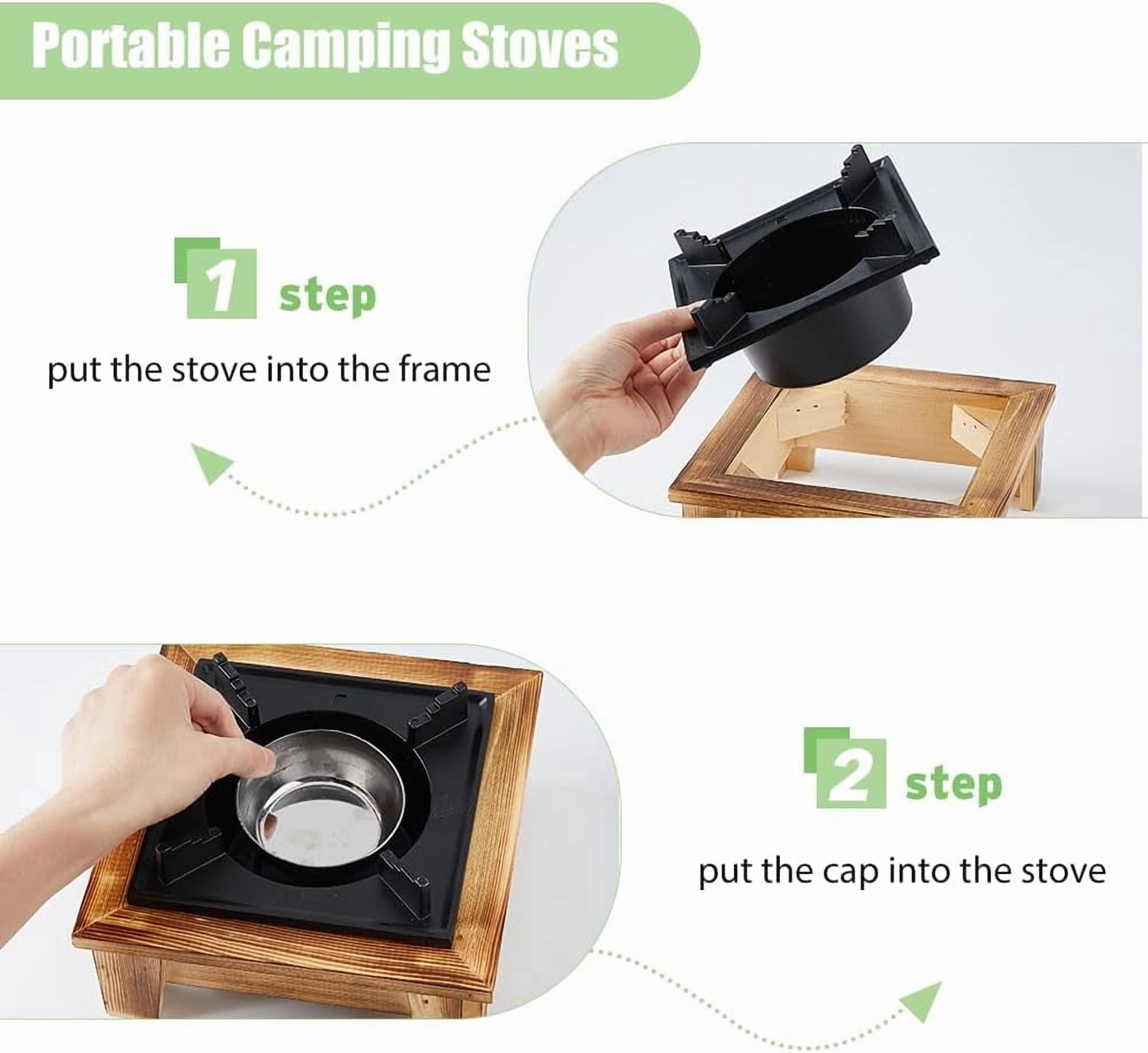 1 pc Barbecue Camp Stove 7.3x7.2inch Portable Alcohol Stove with Wooden Shelf Outdoor Cooking Furnace Family Picnic Stove Suitable for Soup Pot Baking Tray Kettle