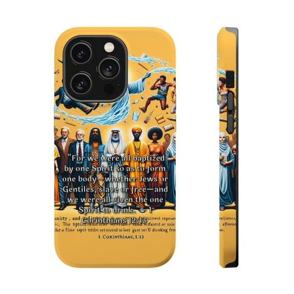 DistinctInk Tough Case for Apple iPhone 14 Pro MAX (6.7" Screen), Compatible with MagSafe Charging - "Unity through Baptism: 1 Corinthians 12:13 Explained"