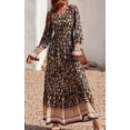 thumbnail image 2 of Robe Maxi à Manches Longues pour Femmes - Col en V, Décontractée, Boutonnée, Bohème, à Imprimé Floral, Automne, Longues Robes, 2 of 6