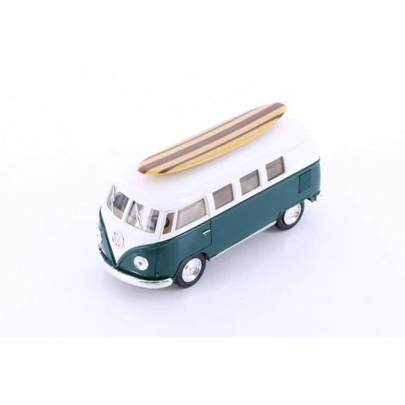 1962 Volkswagen Classic Bus w/ Surfboard, Green - Kinsmart 5060DS1 - 1/32 scale Diecast Car