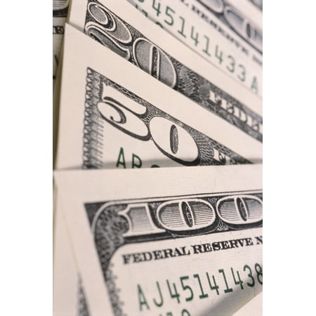 Close-Up Detail Of Upper Left Hand Corner Of New Currency 100 50 And 20 Dollar Bill PosterPrint