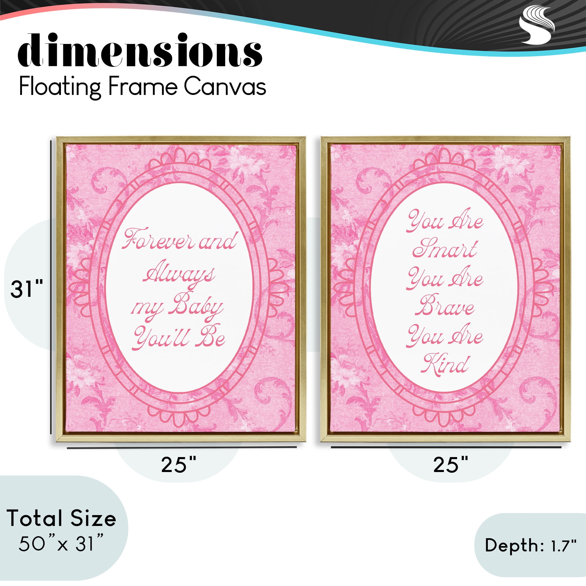 Stupell Industries Loving Pink Ornate Phrases 2 Piece Gold Framed Floater Canvas Set, design by Lil' Rue