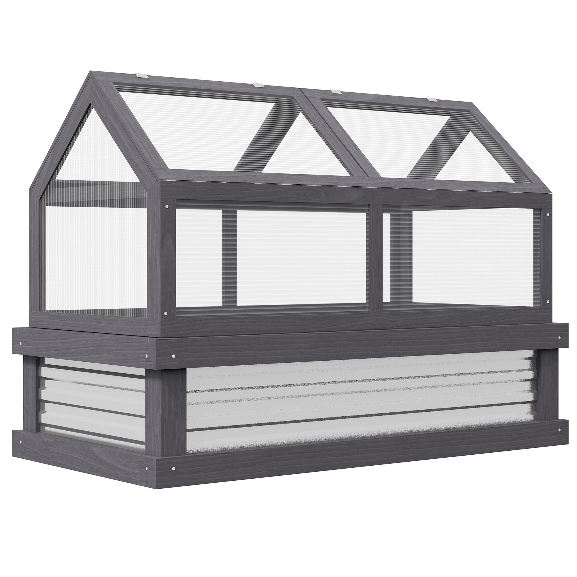 Outsunny Raised Garden Bed with Polycarbonate Greenhouse, Gray
