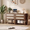thumbnail image 6 of FANRAL Boho Chic 2 Drawer Nightstand with Rattan Accents,Stylish Storage Bedside Table with Shelf & Gold Handles,Walnut Night Stand, 6 of 6