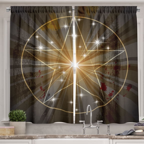 Ambesonne Pentacle Kitchen Curtains, Medieval Beam, 55"x39", Charcoal Grey White
