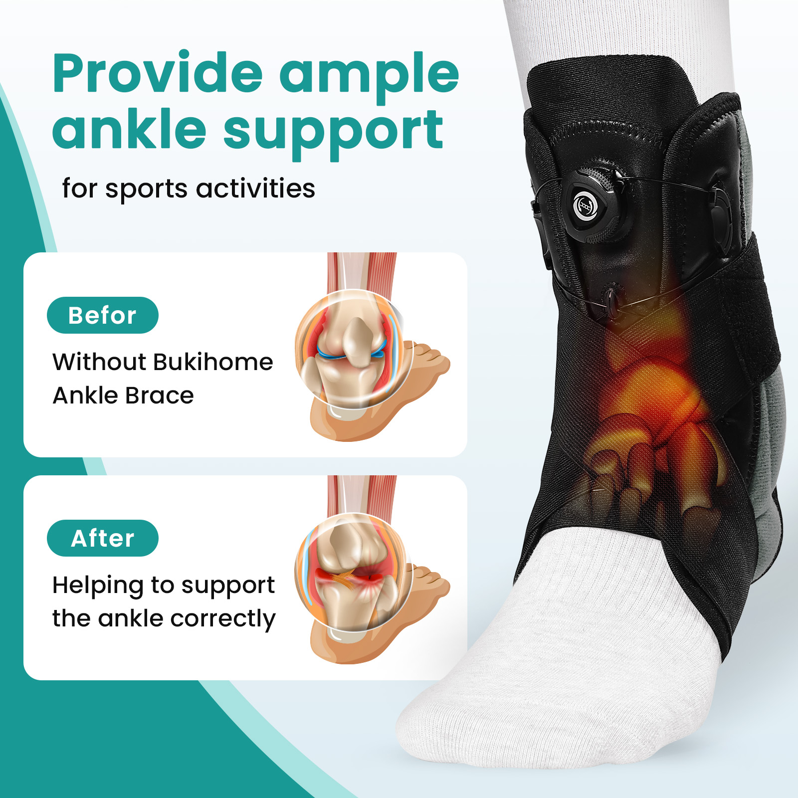 Bukihome Ankle Brace for Women & Men - Maximum Support for Sprained Ankle Injury Recovery with Detachable Aluminum Plate Elastic Adjustable Lace Up Ankle Support for Running Basketball (Small)