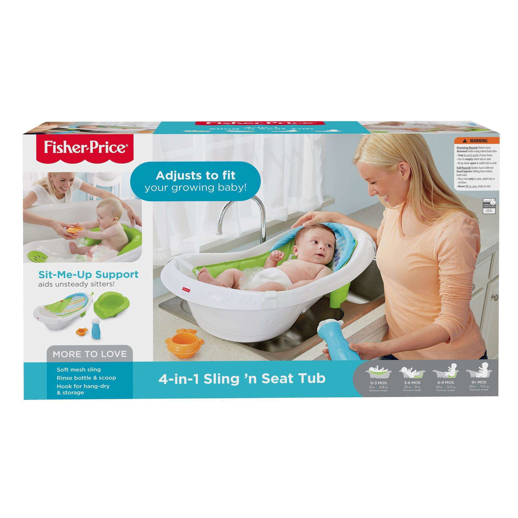 Fisher Price 4 In 1 Sling Seat Convertible Baby Bath Tub Green