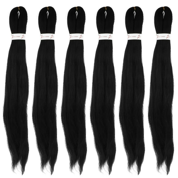 EeaseCA 6Pcs Pre-Stretched Braiding Hair Crochet Braiding Women Hair Extension (Black)