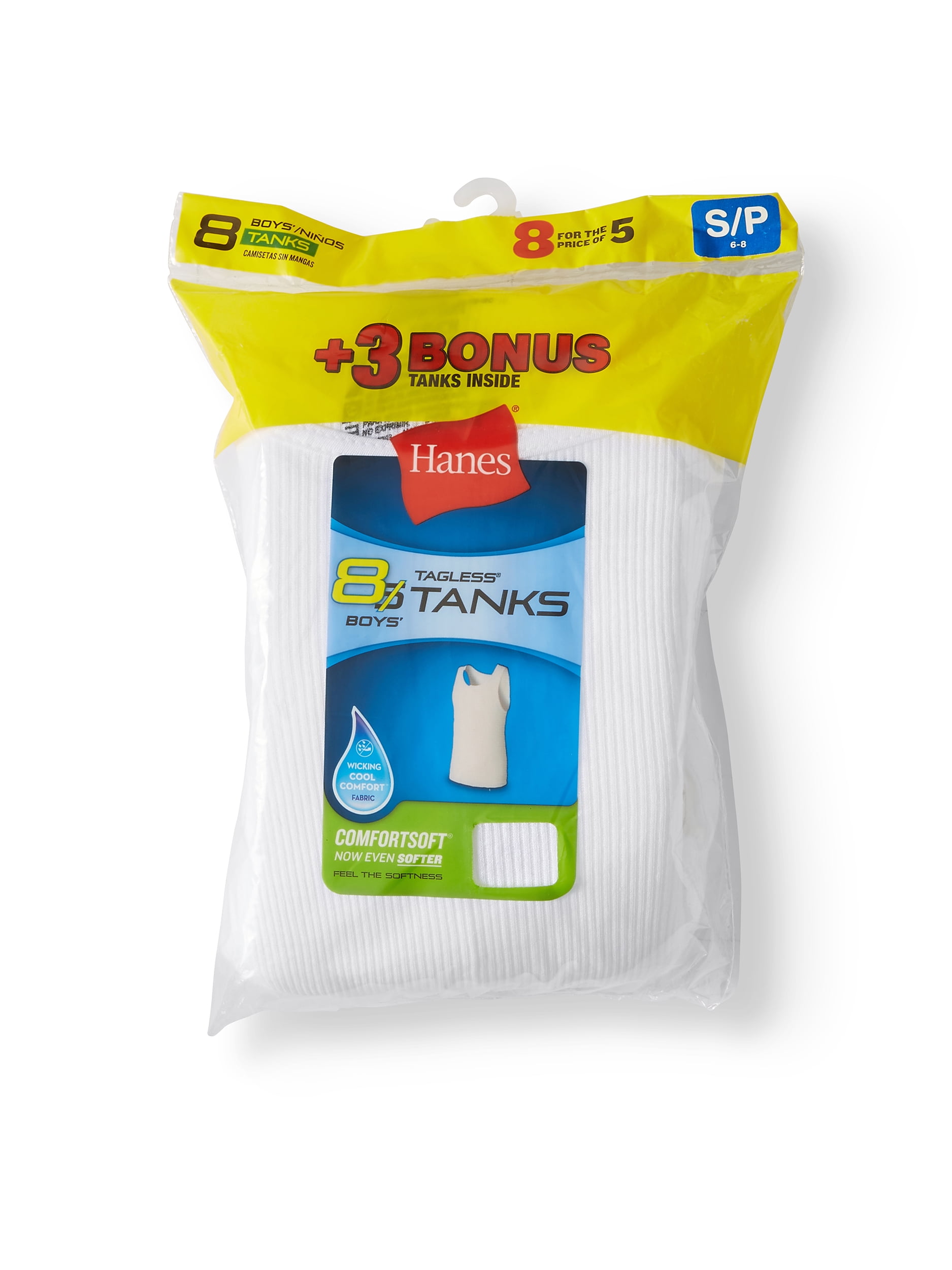 White Tagless Tank Shirt, 5 + 3 Pack (Little Boys & Big Boys)