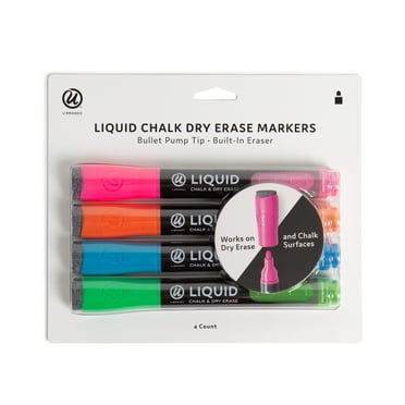 U Brands Liquid Chalk and Dry Erase Markers, Bullet Tip (3mm), Multi-Color, 4 Count
