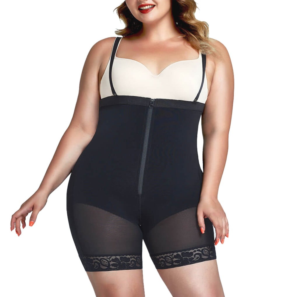 Shapellx Women's Plus Size Zip and Hooks Firm Compression Smooth