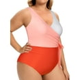 thumbnail image 3 of Plus Size One Piece Swimsuits for Women Wrap Color Block Tie Side Bathing Suit Slimming Swimwears, 3 of 8