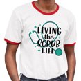 thumbnail image 2 of Living the Scrub Life Ringer Tee Shirt Unisex Small White/Red, 2 of 5