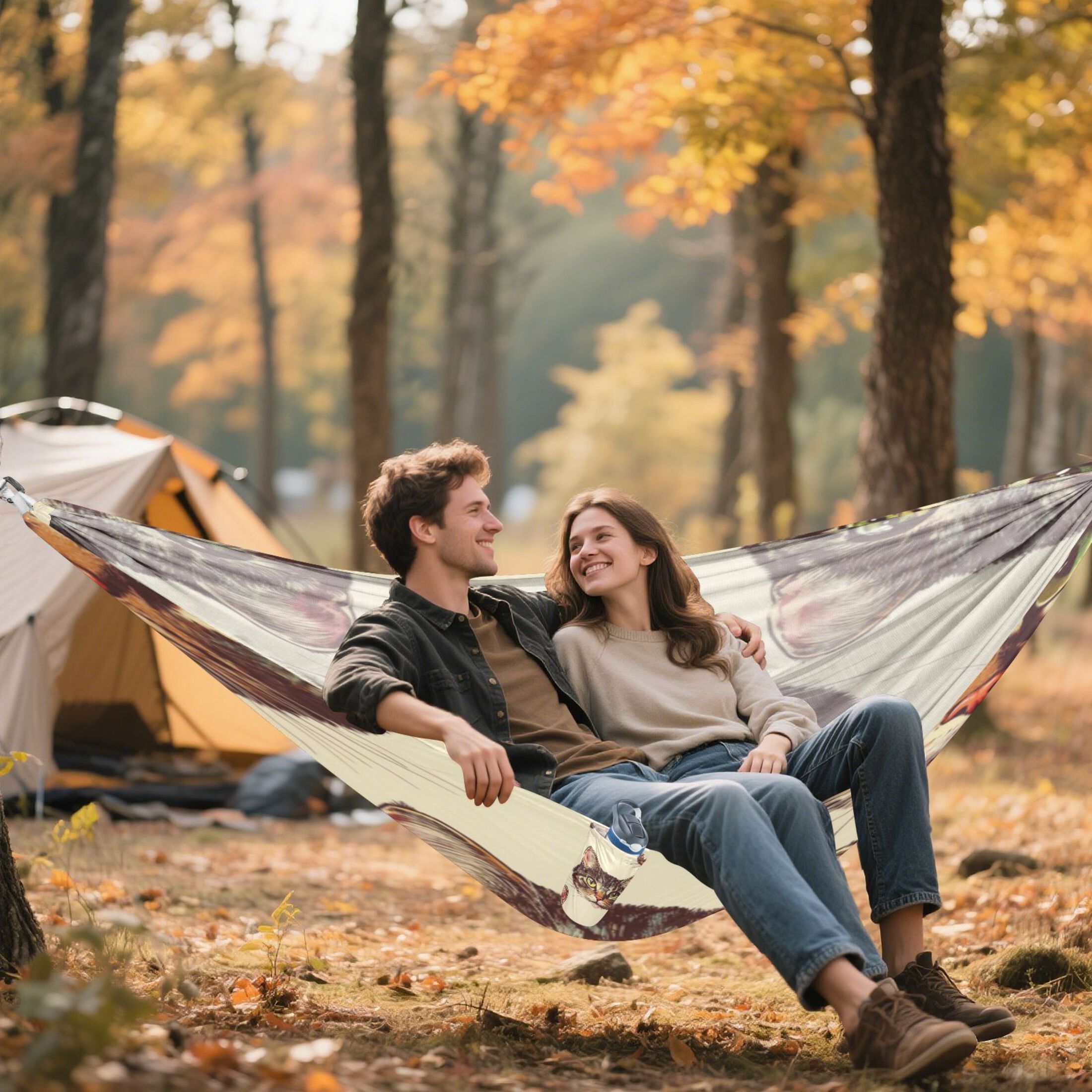 Hammock Camping Hammock Nylon Portable Hammock Travel Camping Hammock Brown Cat Face