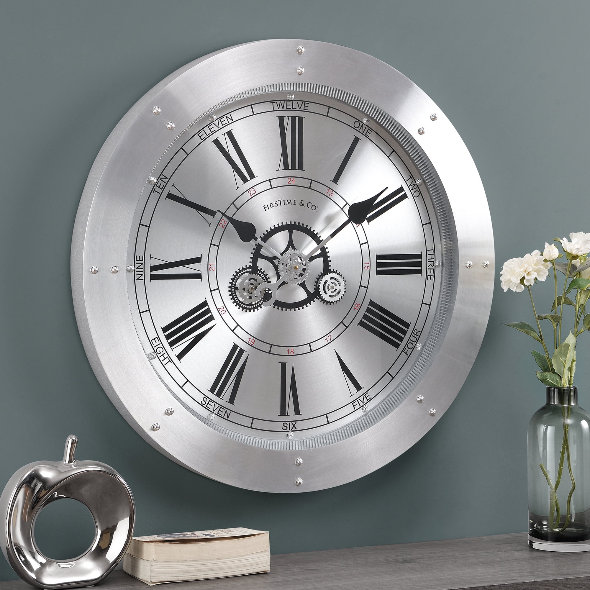 FirsTime & Co. Silver Conrad Gears Wall Clock, Industrial, Analog, 30 x