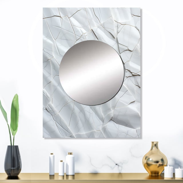 Designart "Minimalist Fossils in Earthy White Tones" Abstract Collages Mirror Wall Decor - Modern White Abstract Hallway Wall Mirror Art - 32" x 24" Inch