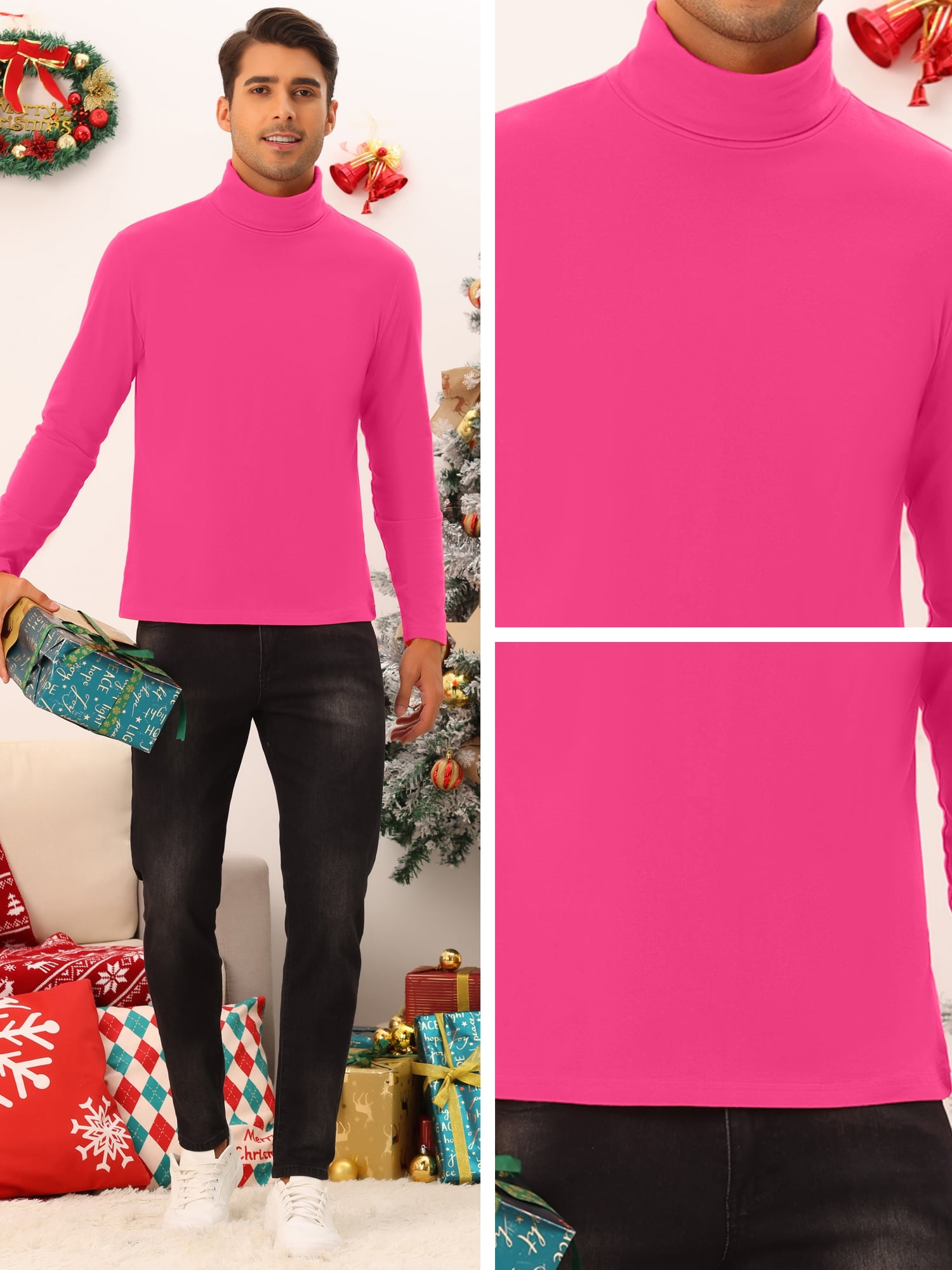 DARING DIVA Turtleneck Top Slim Fit Long Sleeves Knitted Pullover T-Shirt M Rose Red